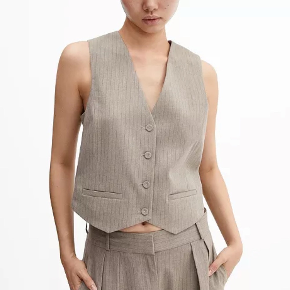 Mango Tan Pinstripe Vest